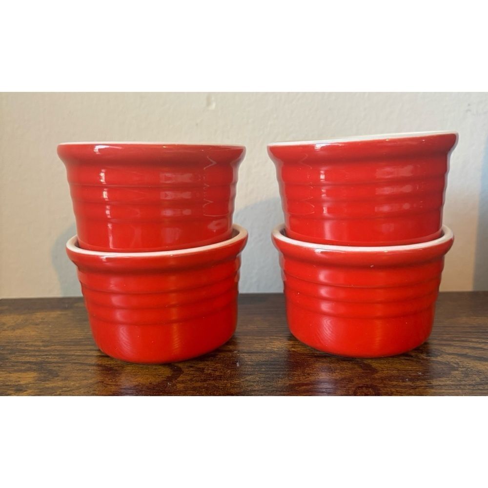 Vintage Le Creuset Stoneware Stackable Ramekin in Red / Set of 4